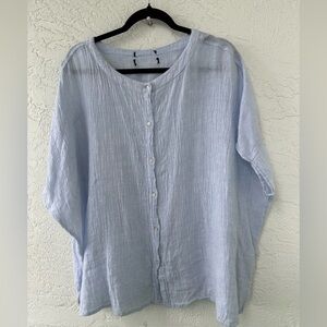 100% Linen Button Down Light Blue Top 1X oversized